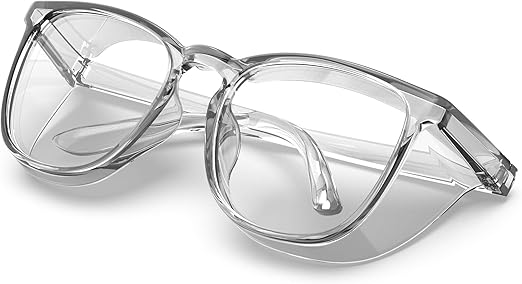 TOREGE Safety Glasses, Fashionable Eye Protection Glasses With Clear Scratch Resistant Lenses, Great Safety Goggles For Women & Men(Transparent Gray&Clear Lens)