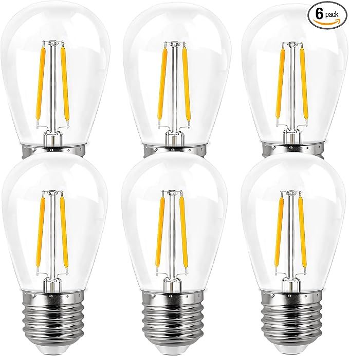 15W 20W 25W Light Bulbs Equivalent, 2W LED Edison Bulb Soft White 2700K, S14 E26 Low Watt Light Bulbs for Outdoor String Lights,Table Lamp, 6-Pack