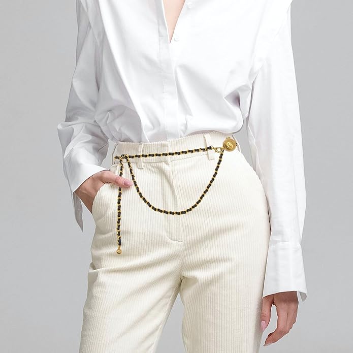 YAMEIZE Women Waist Chain Belt - Adjustable Body Metal Belly Chain for Pants Dresses Trousers
