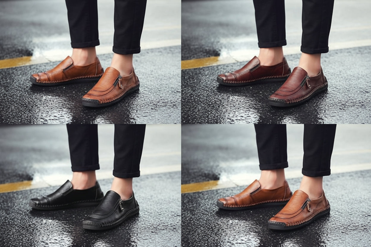 Men's Casual Penny Loafers Breathable Lace-up Driving Boat Shoes Handmade Flats Dress Shoes
