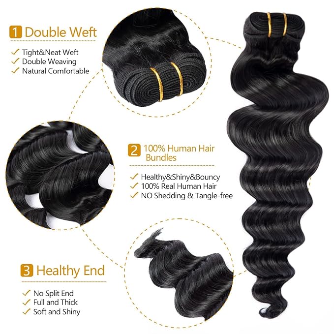 OURI Hair 9A Loose Deep Wave Bundles Human Hair 1 Bundle 100 Unprocessed Virgin Brazilian Loose Deep Wave Human Hair Weaves 100g (24 Inch)