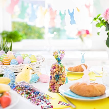 Chuangdi 100 Pack Easter Treat Bags Bunny Candy Cellophane Bag Easter Egg Goodie Cooikes Gift for Party Favor Supplies(Rabbit Style)