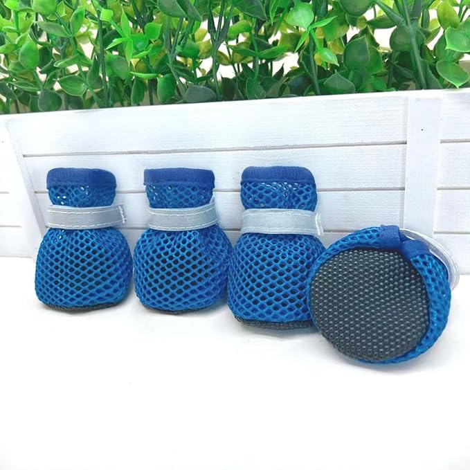 Summer Breathable Dog Shoes for Small Dogs, Breathable Mesh Dog Boots for Summer Hot Pavement, Reflective Adjustable Non Slip Paw Protectors for Small Dogs Cat Puppy (Blue, S)
