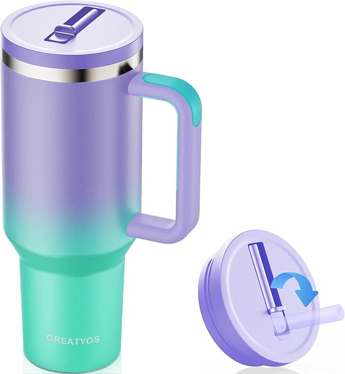 40 oz Tumbler with Handle and Flip Straw Lid - Upgraded Insulated Traveler Tumblers with Lids Straws Vacuum Leak Proof Stainless Steel 40oz Cup Mug Gifts for Men Women Him Her (Oasis)
