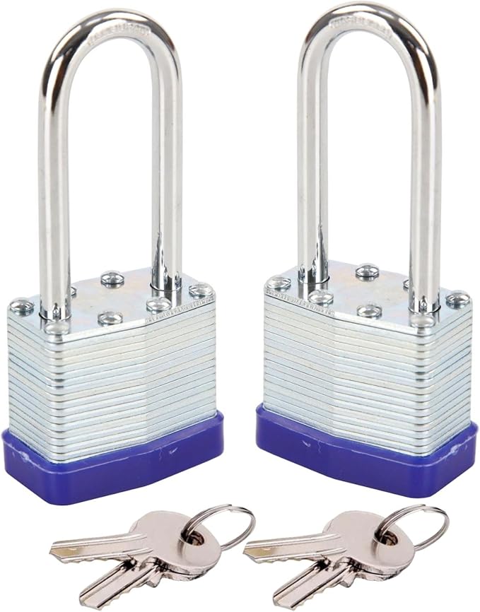 SEPOX Twins Keyed-Alike Padlock, Reinforced Laminated Steel Body 1-916" 40MM, Robust Hardened-Steel Long-Shackle, Pack of 2-Pcs Lock, 4-Pcs Same Keys, Ideal for Locker-Lock Tool-Box