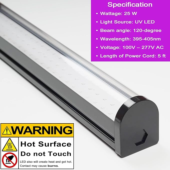 UV Black Light Bar, 25W Upgraded LED Blacklight Tube,395-405nm, Light Up 15x15ft Area, PlugSwitch5ft Power Cord, Black Lights for Glow Party, Posters, Room, Bedroom Decor, Halloween, Birthday