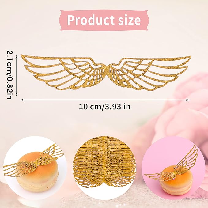 cobee Golden Wings Cake Toppers Golden Wings for Cake Decorating Birthday Party Wings Cup Cake Topper (Golden Wings B)