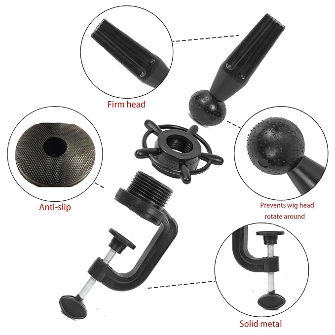Wig Mannequin Head Stand Head Stand Cosmetology Manikin Training Head Stand Holding Holder Clamp Stands C-Clamp Holder Practice Hand Stand Adjustable Rotary Desk Table Clamp Holder Black (1 PCS)