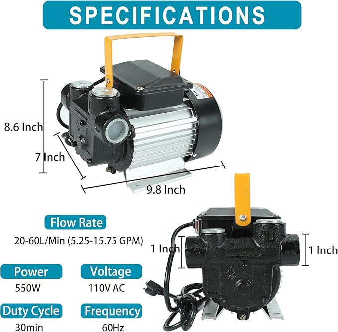 110V AC 550W Self Priming Electric Transfer Pump, 60Lmin Oil Transfer Pump Fuel Diesel Kerosene Biodiesel Pumps For Vehicles, Construction Sites, Farms
