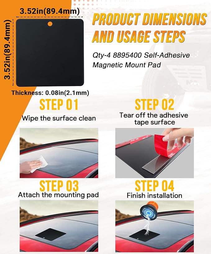 Pack of 4 self-adhesive magnetic pads 8895404 for aluminum booths, for magnetic light supports, durable black powder coating, ideal for light bars, lights