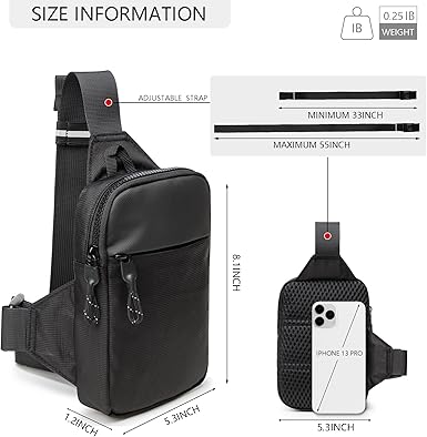 Mini Sling Bag for Men Women, Crossbody Waterproof Trendy Shoulder Cell Phone Chest Bag for Travel Work Gym