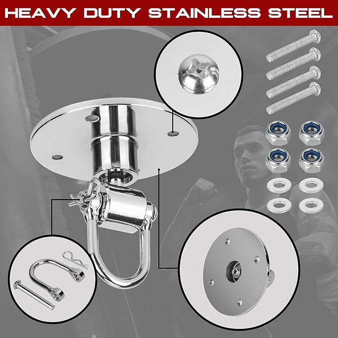 Speed Bag Swivels - Stainless Steel Speedbag Swivel - Boxing Swivel with 360 Ball Bearing - Complete Speed Bag Mount Hardware Kit - Easy Setup On Hanging Punching Platform Stand