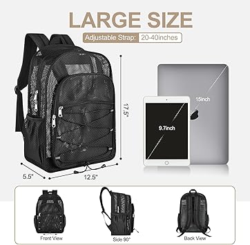 Heavy Duty Mesh Backpacks for Adults, Mesh School Bags for Boys and Girls, See Through School Bags with Adjustable Straps for Swimming, Fitness, Sports, Carry Portable Oxygen Concentrators