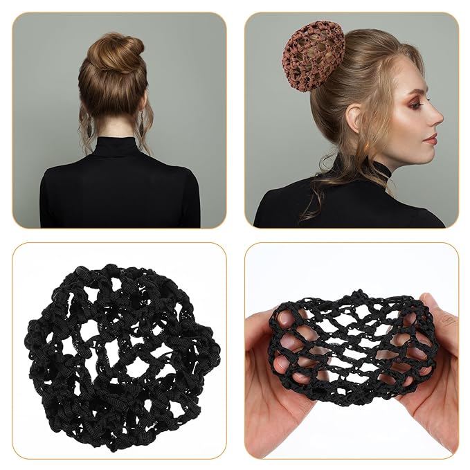 12 Pcs Bun Cover Crochet Bun Cover for Hair Stretchy Hair Bun Covers for Women 6 Colors Edge Mesh Hair Bun Cover for Dancer Skater Bank Clerk