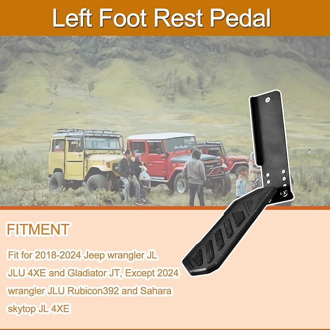 Dead Pedal Foot Rest Compatible with Je-ep 2018-2024 Wrangler JL JLU 4XE Gladiator JT Left Foot Rest Pedal Extenders Modification for Car