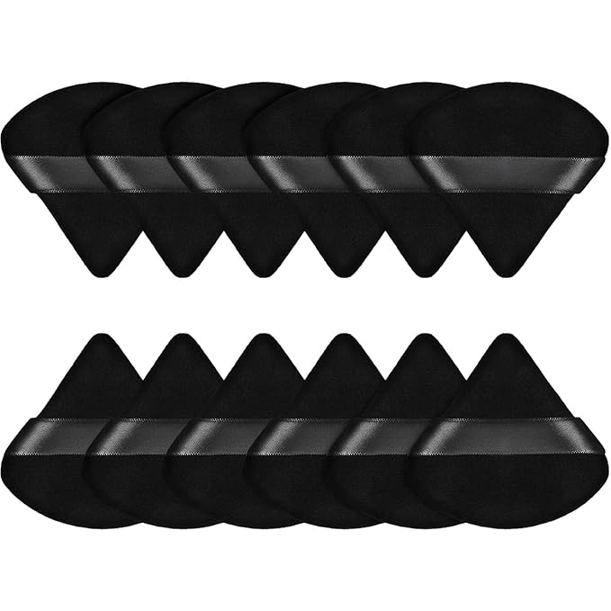 Maitys 12 Pieces Powder Puff Triangle Face Makeup Cosmetic for Loose Powder Soft Body Washable Reusable Foundation Sponge Mineral Wet Dry Makeup Tool for Women(Small,Black)