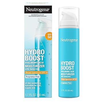 Neutrogena Hydro Boost Hyaluronic Acid Face Moisturizer with Sunscreen, Broad Spectrum SPF 50, Fragrance Free Facial Moisturizer to Hydrate Soothe Dry Skin, 1.7 fl. oz