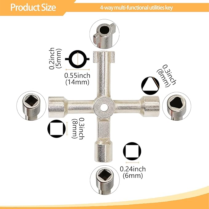 16 Inch Water Meter Key with 4 Way Multi-functional Water Utilities Key Contractor Grade Valve Shutoff Key Tool for Main Water Meter