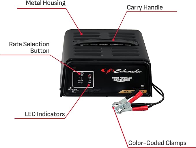 Schumacher Electric 50A 12V Car Battery Charger, Engine Starter Maintainer - Fully Automatic Battery Charger for Cars, Trucks RVs - 6A Charge 2A Maintain 10A Boost Modes - SC1361