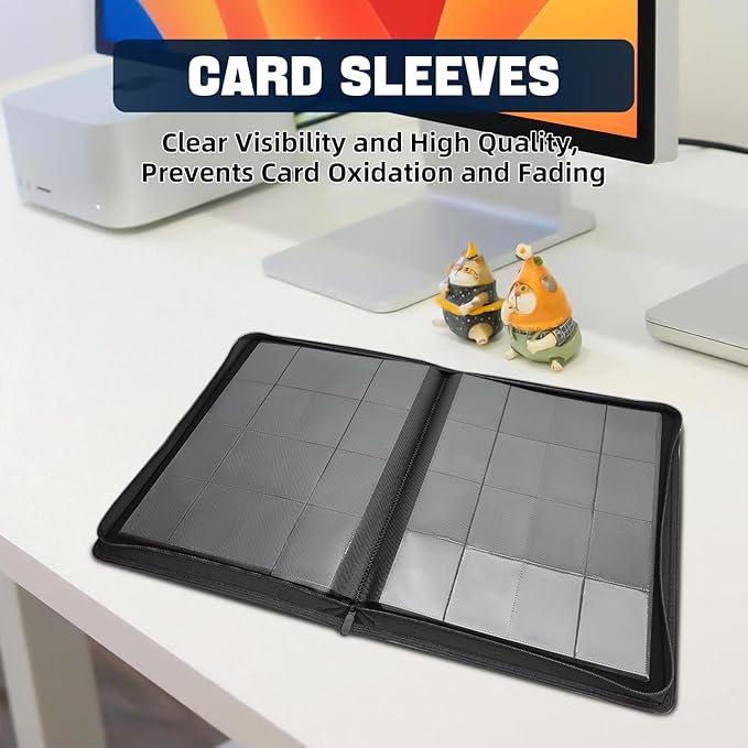 1000+ Pockets Trading Card Binder, 16 Pocket Ringless Card Binder Album Folder - Premium Side Loading Zip Binder for Yu-Gi-Oh, TCG, Sports, Game Trading Cards -Black