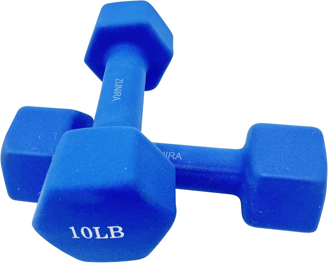 ZUNIRA 10LB Neoprene Dumbbells Set – Hexagon Hand Weights for Women & Men, Anti-Roll Design, Comfortable Grip, Ideal for Strength Training & Home Workouts