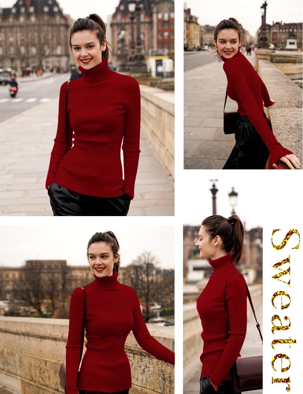 v28 Turtleneck Ribbed Sweaters for Women Cute Sexy Knitted Warm Fitted Sweater.
