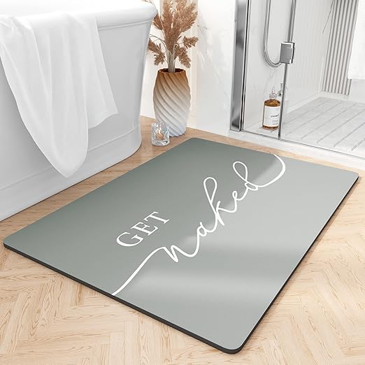 tchdio Bath Mat-Super Absorbent Quick Dry Bath Mats for Bathroom Floor Non Slip-Bathroom Mats with Rubber Backing-Ultra Thin Bathroom Rugs Fit Under Door, 17" x 24", Grey