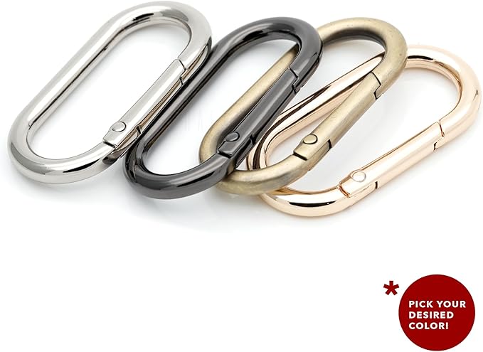 CRAFTMEMORE 2pcs Oval Rings Snap Clips Spring Opening Keyring Buckle SHOV Purse Hardware (Silver)