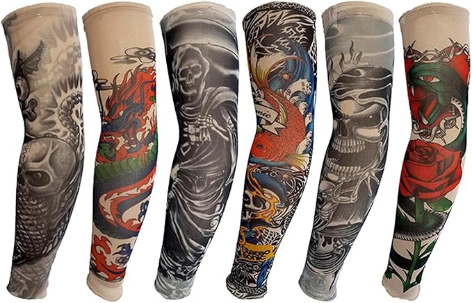 YARIEW 6pcs Temporary Tattoo Sleeves, 6pcs Set Arts Temporary Fake Slip On Tattoo Arm Sleeves Kit
