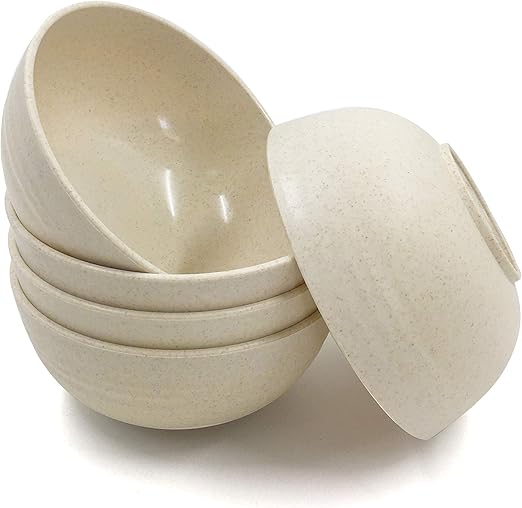 Set of 5 Unbreakable Lightweight Rice Bowl, Premium Wheat Straw Cereal Bowl, Bowl mouth 5.3Inch Soup Bowls, for Cereal, Soup and Fruit, Salad, Noodle, Dishwasher safe (Beige)