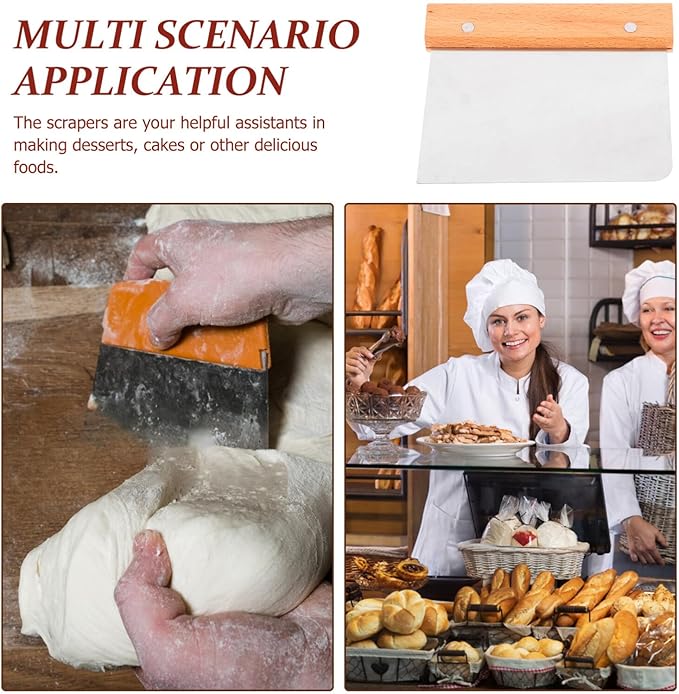 Beech Flour Cut Bench Scraper Stainless Steel Dough Scrapers Cake Smoother Pastry Scraper for Baking Food Scraper with Handle Cream Scraper Stainless Steel Pastry Scraper