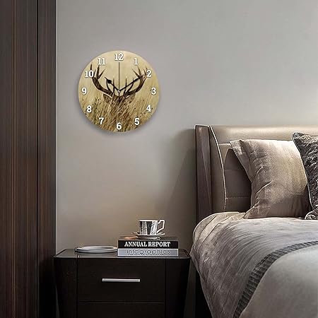 Battery Operated Wall Clocks 12 Inch,Deer in Wild,Silent Home Decor for Bathroom,Living Room,Bedroom