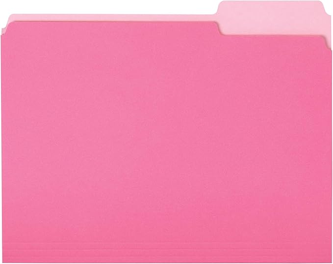 Basics File Folders, Letter Size, 1/3 Cut Tab, Pink, 36-Pack