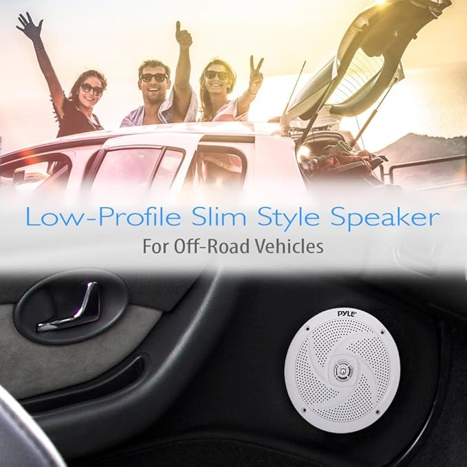 Pyle Marine Speakers - 6.5 Inch 2 Way Waterproof and Weather Resistant Outdoor Audio Stereo Sound System with 240 Watt Power and Low Profile Slim Style - 1 Pair - PLMRS6W (White)