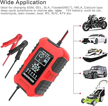 10-Amp Battery Charger, 12V/10A 24V/5A Smart Automatic Maintainer Trickle Charger with Temperature Compensation, 7 Stage Lead Acid AGM LiFePO4 Battery Charger for Cars Motorcycles Boats