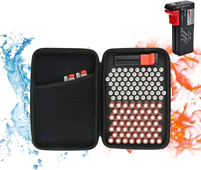 khanka Hard Battery Organizer Storage Box, Carrying Case Bag Holder - Holds 116 Batteries AA AAA C D 3V 9V with Battery Tester (BATTRIES are NOT Included.)