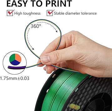 Kingroon PLA 3D Printer Filament, 10 Rolls, Triple Color Silk PLA Filament, Dimensional Accuracy - 0.03 mm, 10kg Spool(22lbs), 1.75 mm, Blue Green Orange