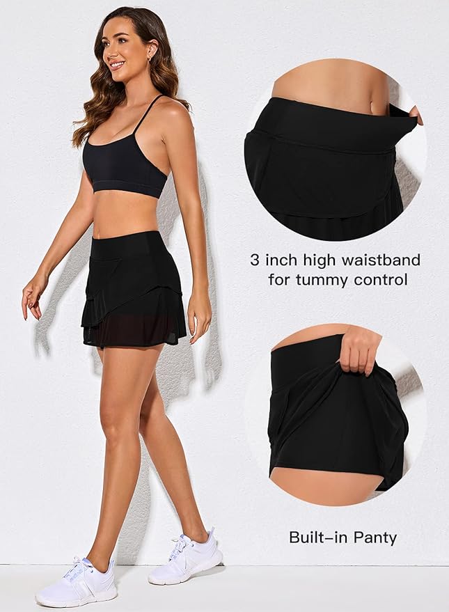 Aleumdr Women's Waistband Layered Swimdress Ruffle Swim Skirt Swimsuit Bottom(Available in Plus)