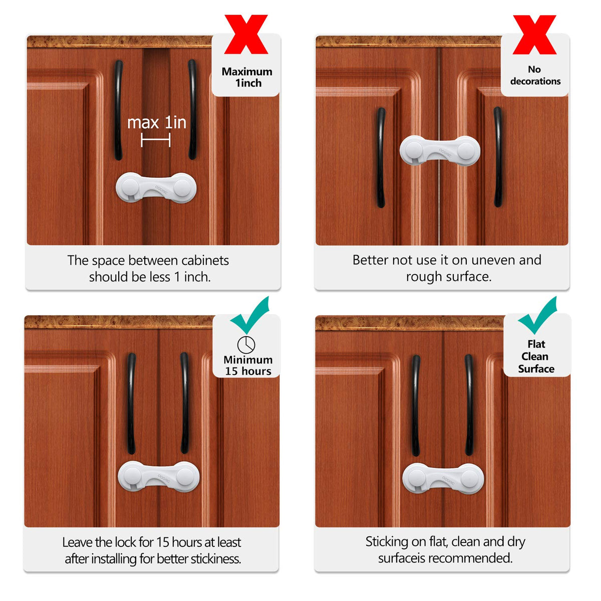 Cabinet Locks - Adoric Life Child Safety Locks 4 Pack - Baby Safety Cabinet Locks - Baby Proofing Cabinet Kitchen System with Strong Adhesive Tape (4pcs)