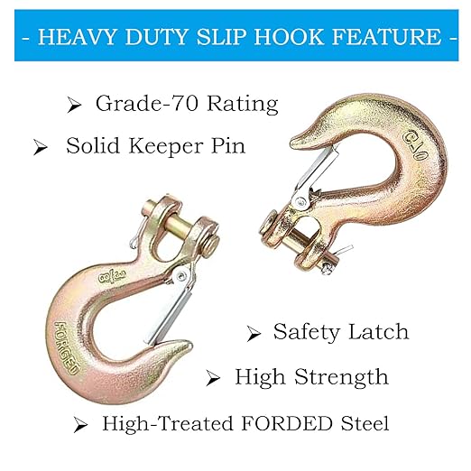 1 Pack Clevis Slip Hook, 3/8 Inch Clevis Safety Hook with Safety Latch, Heavy Duty Forged G70 Chain Hook for Truck Trailer Winch Transport Tow Chain Hook, 18,000 Lbs Capacity