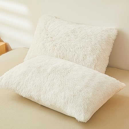 Fluffy Beige Faux Fur Comforter Cover Queen Set,Fluffy Fuzzy Plush Cream Bedding 4Pcs (1 Faux Fur Duvet Cover 2 Fuzzy Pillowcases1velvet Bed Skirt) Beige Fluffy Bed Set(Beige, Queen)