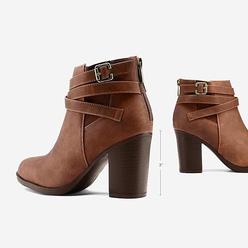 TOETOS Women's Chunky High Heel Ankle Boots Close Toe Fall Heeled Booties Shoes
