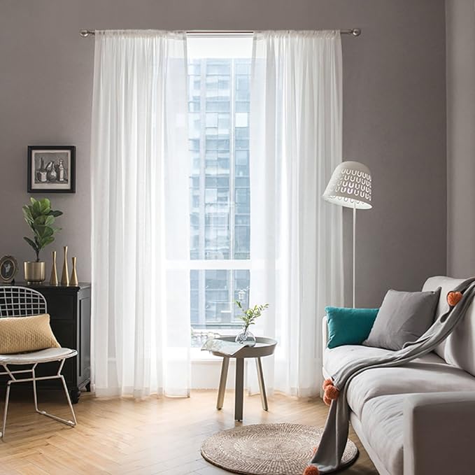 MIULEE 2 Panels Solid Color White Sheer Window Curtains Elegant Window Voile PanelsDraperiesTreatment for Bedroom Living Room (54 X 45 Inches White)