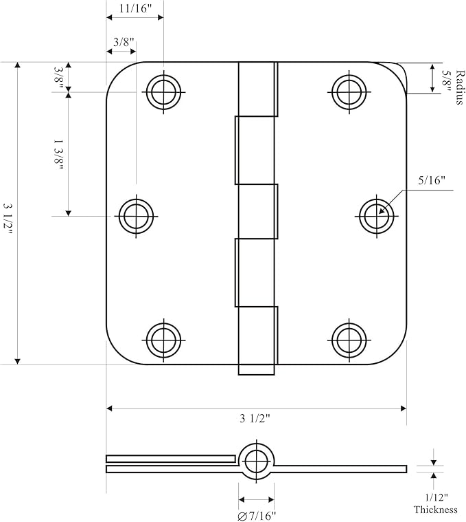 6 Value Pack of Door Hinges 3-12" Inch Satin Nickel with 58" Radius Corner by Silverline