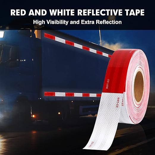 WAENLIR 2 inch x 160Feet Reflective Safety Tape DOT-C2 Waterproof Red and White Adhesive Conspicuity Tape for Trailer, Outdoor, Cars, Trucks