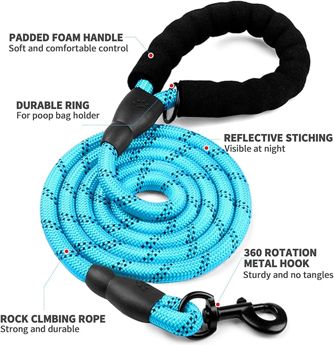 COOYOO Dog Leash 56 FT with Comfortable Padded Handle and Highly Reflective Threads for Small Medium and Large Dogs