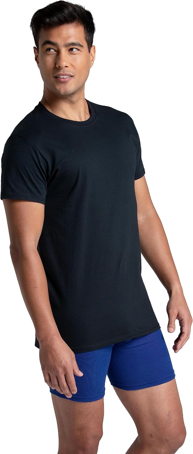 Fruit of The Loom Men's Crew Tee Undershirts, Moisture Wicking & Tag Free, Big & Tall (3XL) Black