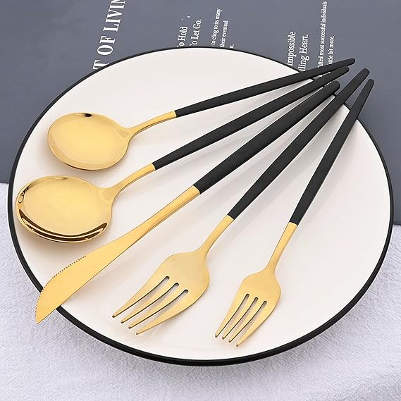 6 Pieces Black Gold Dessert Spoons, 7.28-Inches Food Grade Stainless Steel Spoons for Dessert Salad Appetizer, Use for Home Kitchen or Restaurant