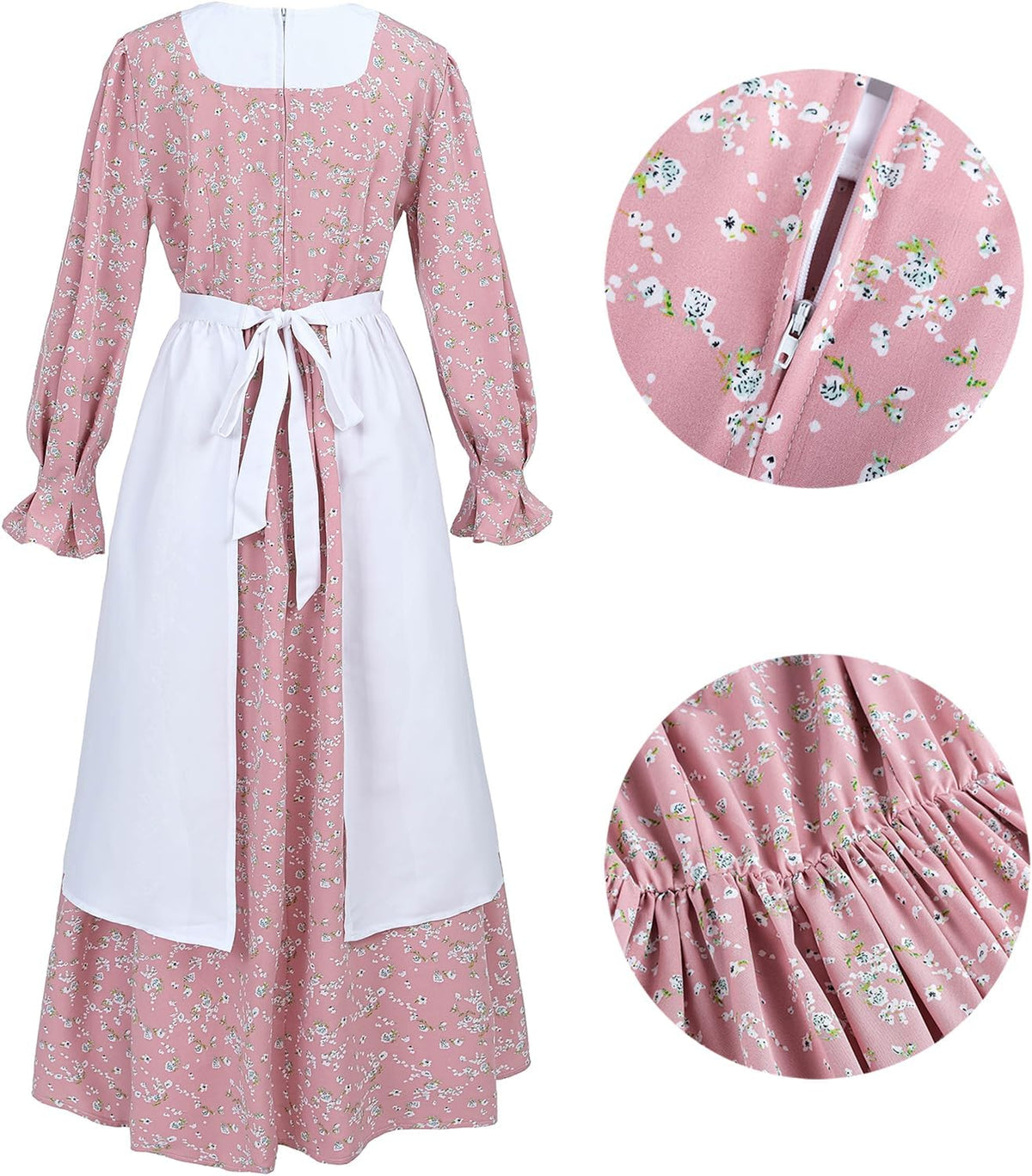 LTAKK Colonial Dress Women Prairie Pioneer Costume | Floral Dresses with Apron, Bonnet for Civil War, Revolutionary War Dress-Up, Pilgrim, Historical Reenactment, Amish Outfit