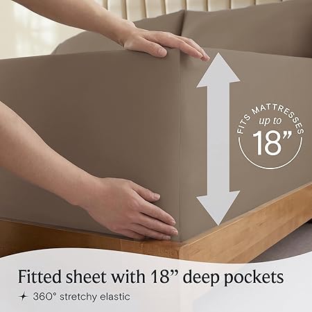 LuxClub 4 PC King Sheet Set, Breathable Luxury Bed Sheets, Deep Pockets 18" Wrinkle Free Cooling Bed Sheets Machine Washable Hotel Bedding Silky Soft - Dark Khaki King
